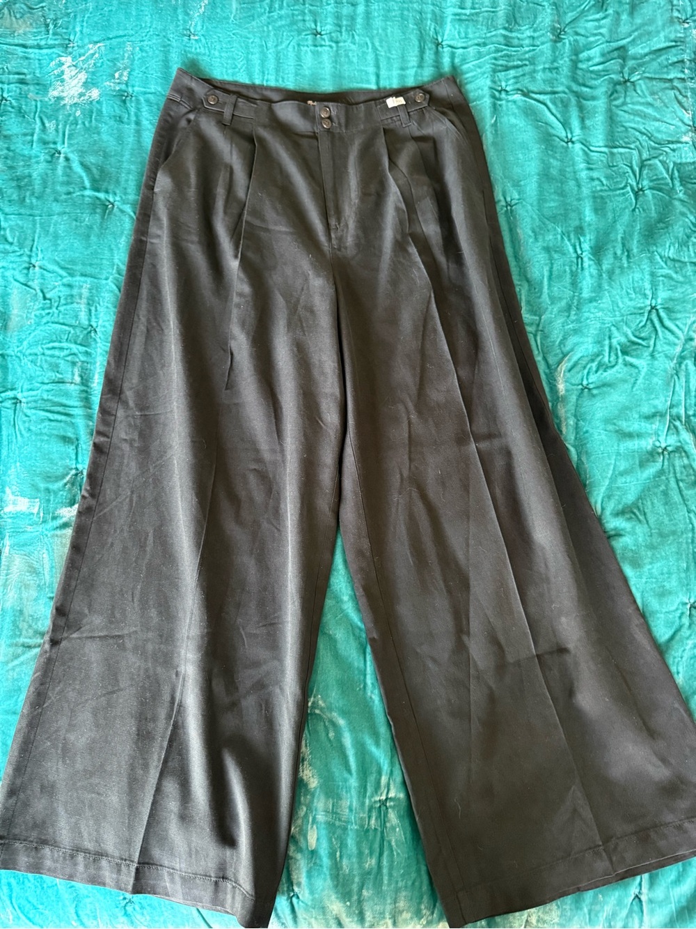 Madewell Black Wide-Leg Harlow Pleated Dress Pants